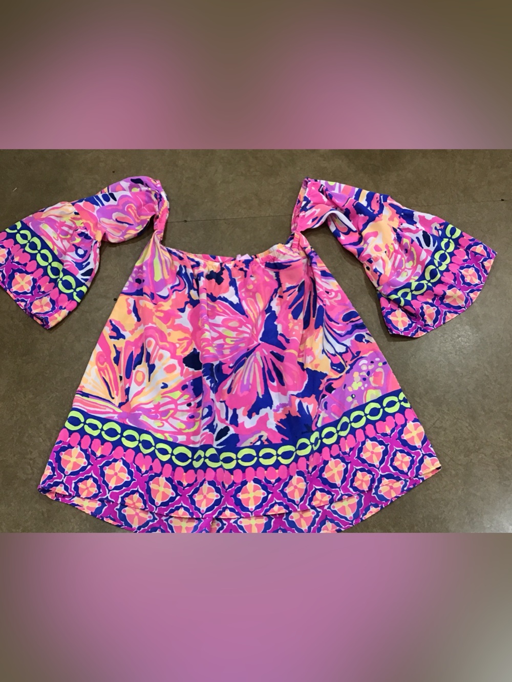 EUC Lilly Pulitzer Sanillia Off Shoulder Pink Fusion 100% Silk Blouse Size XS